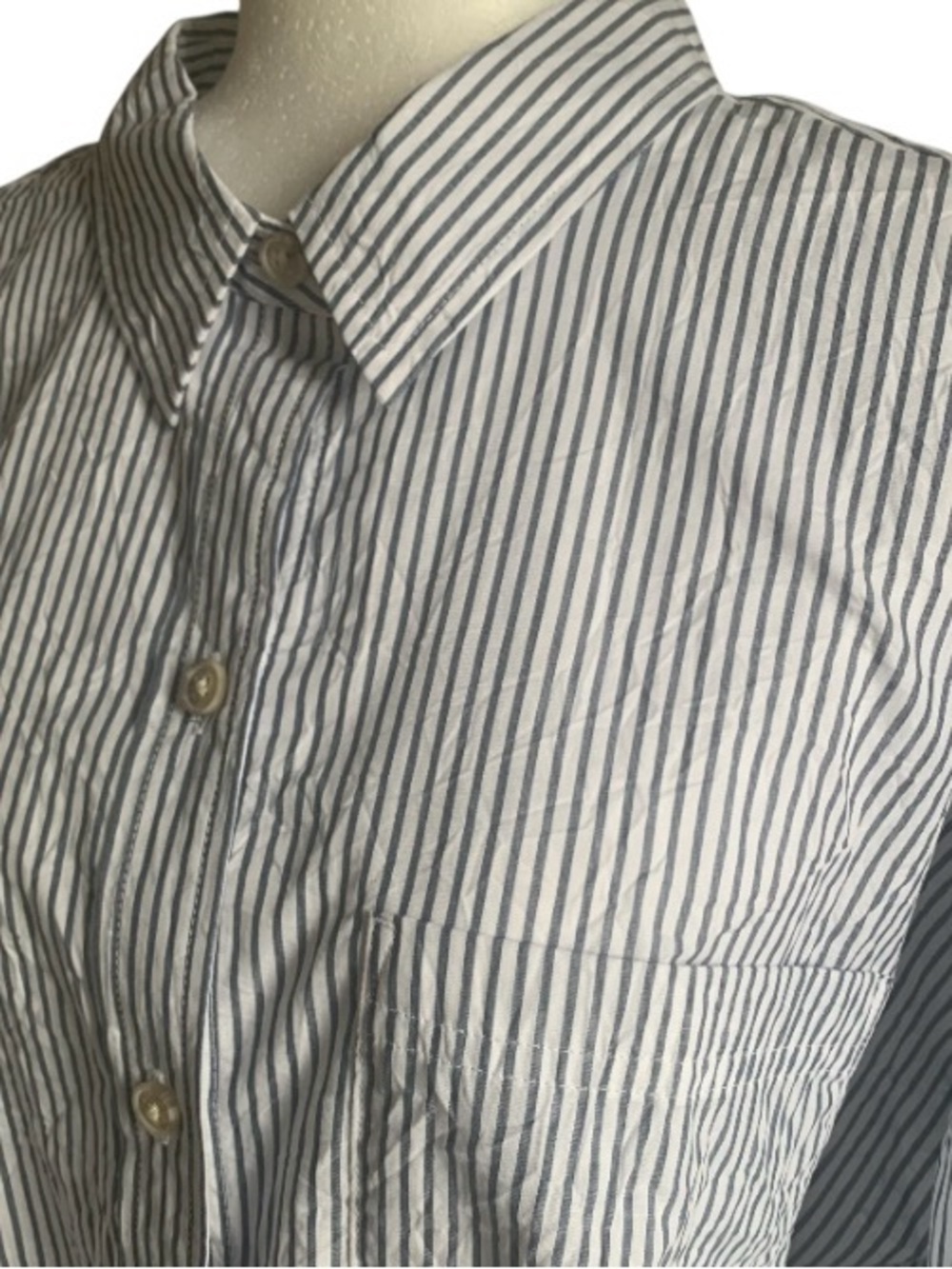 🆕 Eddie Bauer Shirt Crinkle Cotton Button up White Pale Blue Pinstripe 2XL - Picture 6 of 13
